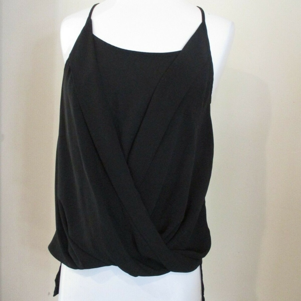 NAKED ZEBRA black draped gathered sleeveless blouse shirt top sz S